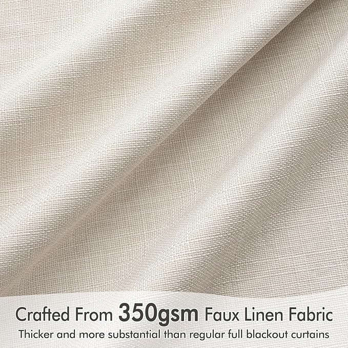 MIULEE 100% Blackout Back Tab Pleat Linen Curtains 50" Wx63 L, Birch | 2 Panels - Image 4