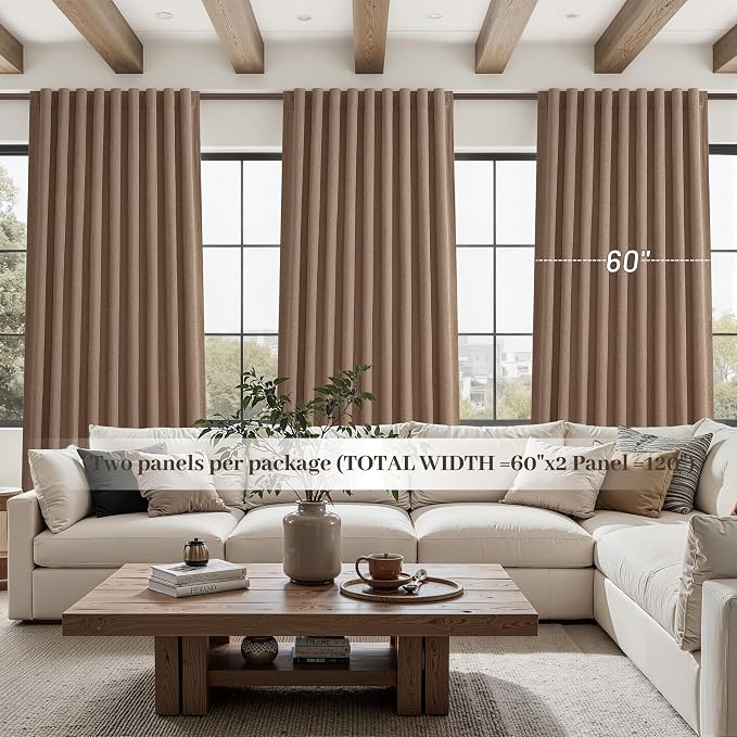 Rust Brown Blackout Curtains 60 Inches Extra Wide Linen 90 Inch Length - Image 5