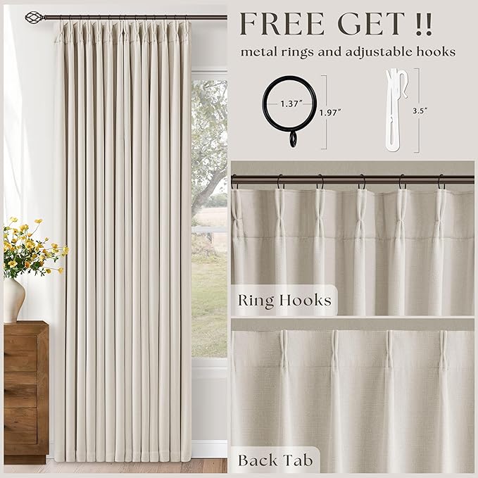 70 Inch Extra Wide Blackout Curtain 96 Inches Long Pinch Pleated Natural | - Image 4