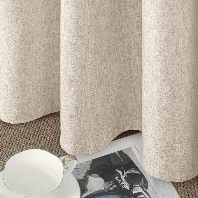 YoungsTex Oatmeal Linen 100% Blackout Curtains 84 Inch Length - Image 9