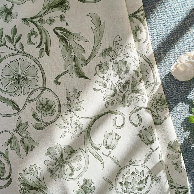 jinchan Green Floral Blackout Curtains 84 Inch Farmhouse Back Tab 2 Panels | - Image 2