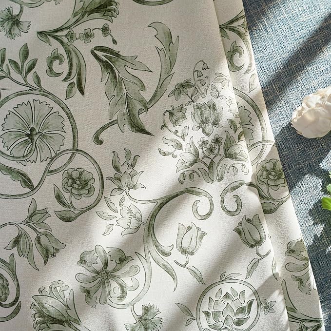 jinchan Green Floral Blackout Curtains 96 Inch Farmhouse Back Tab 2 Panels | - Image 2
