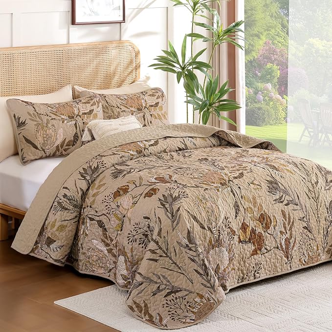 Dintszyayue Fall Quilt Queen Size Brown, Soft Microfiber Lightweight Farmhouse - Image 2