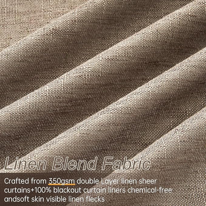 Topfinel 105 Inches Long Black Out Faux Double Layer Thick Linen Drapery Panels - Image 4