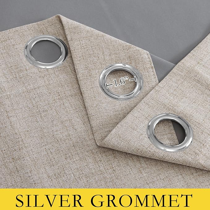NICETOWN Full Blackout Oatmeal Linen Curtains 102" Length - Image 5