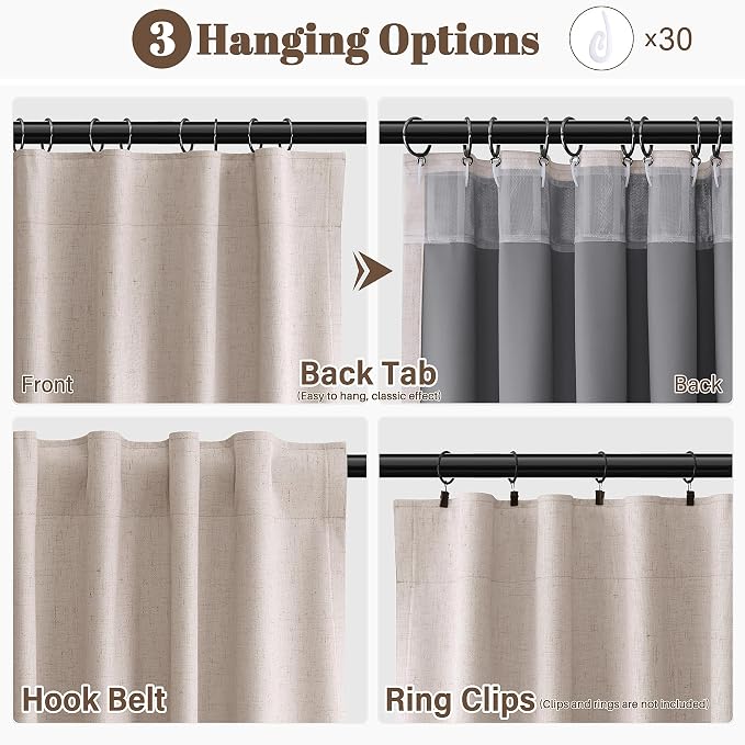Champagne Linen 100% Blackout Curtains 90 Inch Length - Image 2