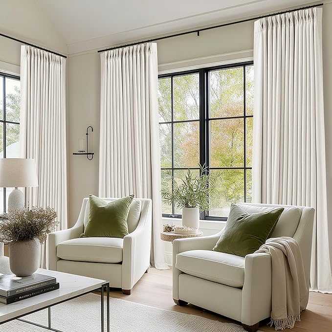 Ivory 100 Inch Pinch Pleated Blackout Linen Curtains - Image 8