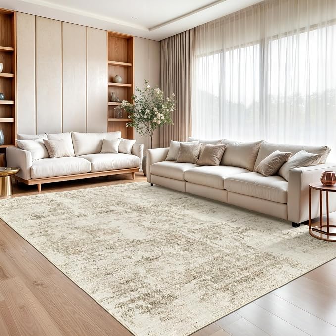 Soalmost Abstract Rug 8x10 Large Living Room Area Rugs Washable Beige/Gray | - Image 2