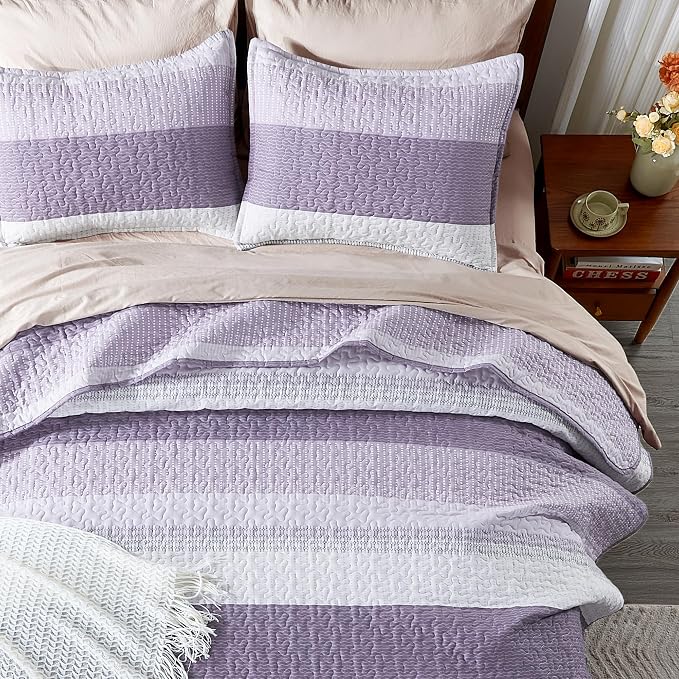 California King Quilt Set Grayish Purple, 3 Pieces Bedspreads | Ultra Soft - Image 7