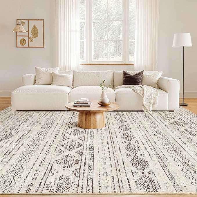 Nakagishi Boho 8x10 Area Rug Living Room Rugs Machine Washable Dark Brown | Soft - Image 4