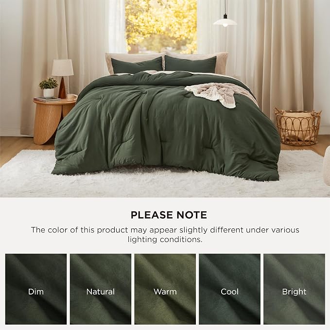 Bedsure Super King Plus Comforter Set, Dark Green Soft Prewashed Bedding - Image 7