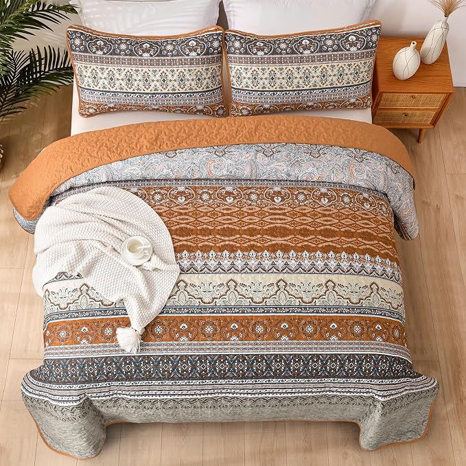 WONGS BEDDING Boho Fall Quilt Set California King, Lightweight Bed Decor - Image 3