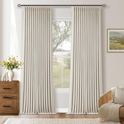 105 Inch Blackout Linen Curtains Pinch Pleat Bedroom Living Room Natural | Room by Twodrapes
