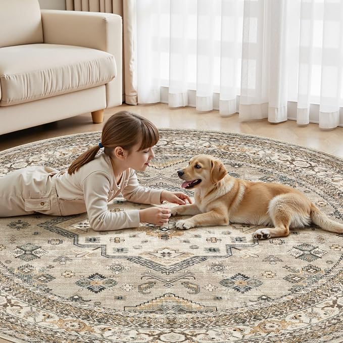 cotiled 8ft Round Living Room Area Rug, Traditional, Dining Room, and Home - Image 6