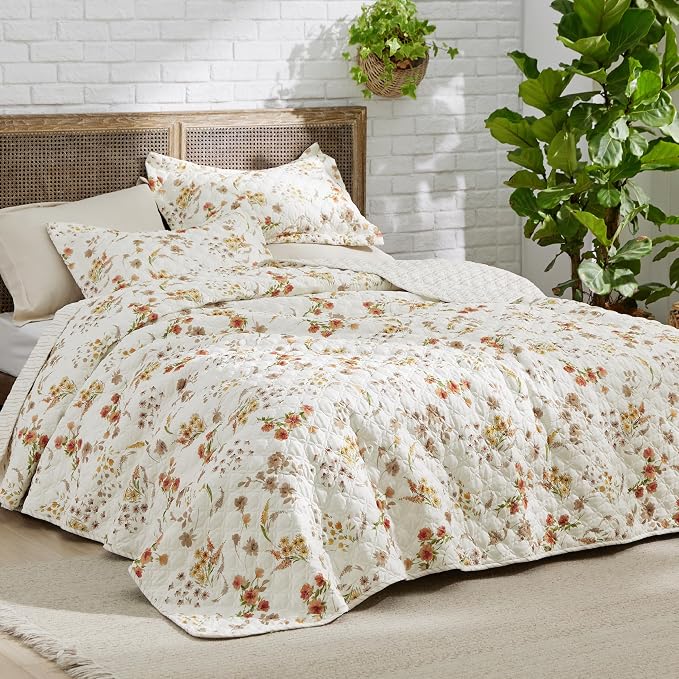 Bedsure Fall Quilts King Size, Reversible Botanical Floral Comforter, - Image 2
