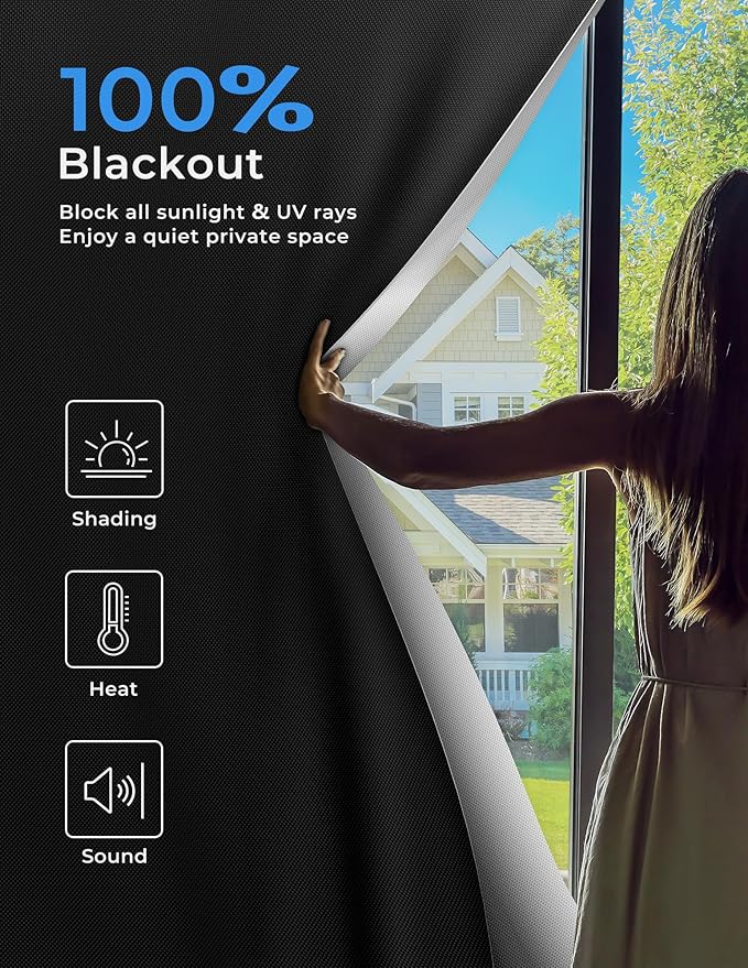 Blackout Curtains Portable 43”x64” No Drill Black Out Window Cover | 100% - Image 2