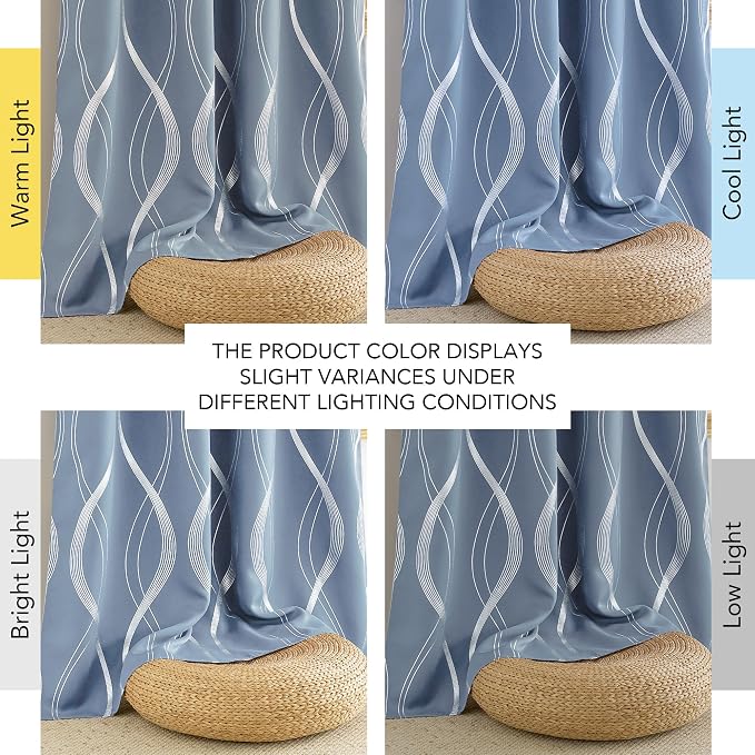 NICETOWN Dusty Blue Foil Print 90 inch Long Curtains - Image 6