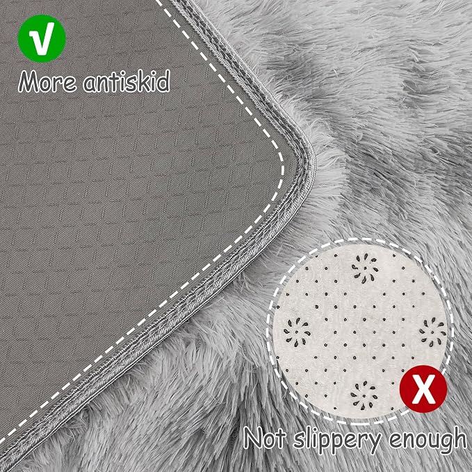 Super Soft Fluffy Living Room Area Rug 2x5 ft Tie-Dyed Light Grey Shaggy Furry - Image 4