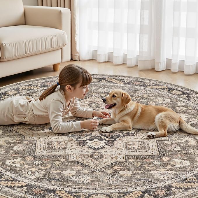 cotiled 8ft Round Living Room Area Rug, Traditional, Dining Room, and Home - Image 6