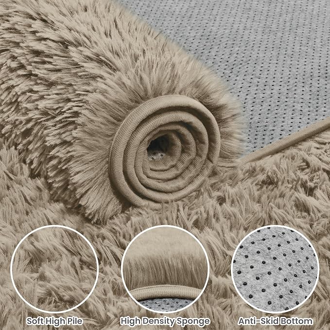6x9 Fluffy Shag Area Rugs for Living Room Bedroom: Soft Carpet Gray Camel | - Image 6