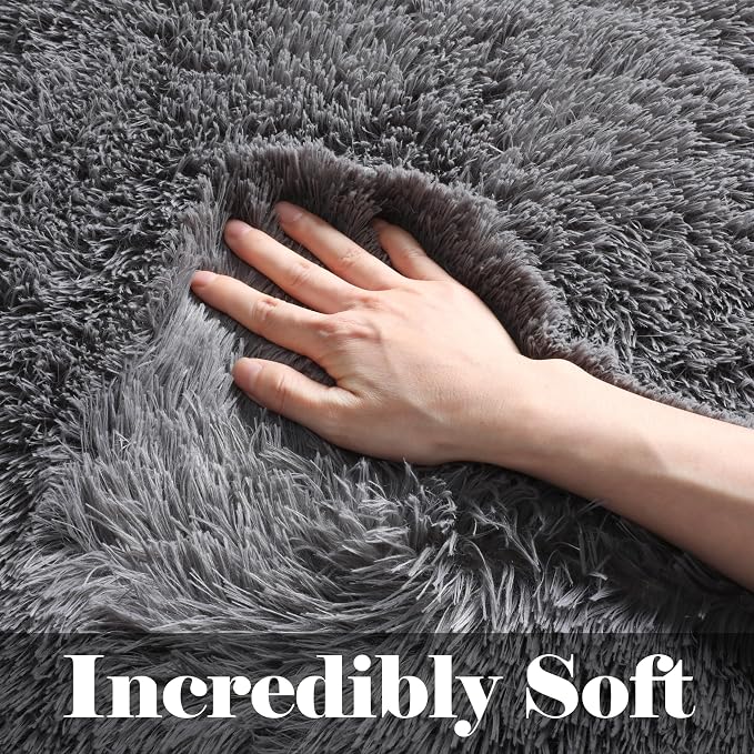 2x6 Grey Runner Rugs for Bedroom Living Room, Fluffy Bedside Hallway Throw Area - Image 2