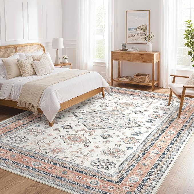 cotiled 9x12 Area Rug for Living Room, Traditional, Coral Pink | Soft - Image 8