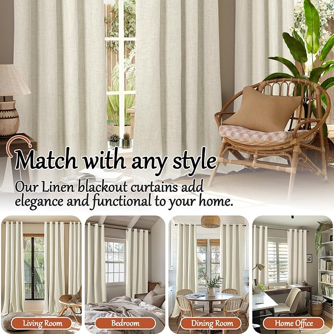 Short Natural Blackout Curtains 45 Inch Length Each 38 Wide 2 Panels | Thermal - Image 7