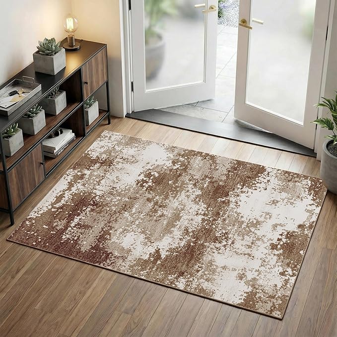 Brown Entryway Rug 3x5 Washable Door Mat Indoor Entrance 36x60 | Small Throw by Acapet
