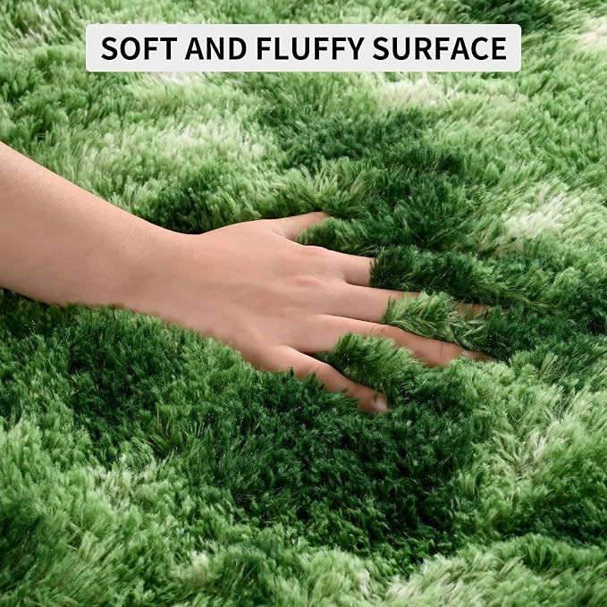 Fluffy Dark Green Rugs for Living Room Bedroom, 8x10 Soft Area Rug Tie-Dyed - Image 7