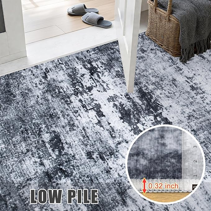 Area Rug Living Room: 5x5 Modern Washable Indoor Carpet Black | - Image 7