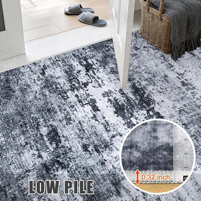 3x14 Washable Runner Rug：Modern Abstract Kitchen Carpet Black | - Image 7
