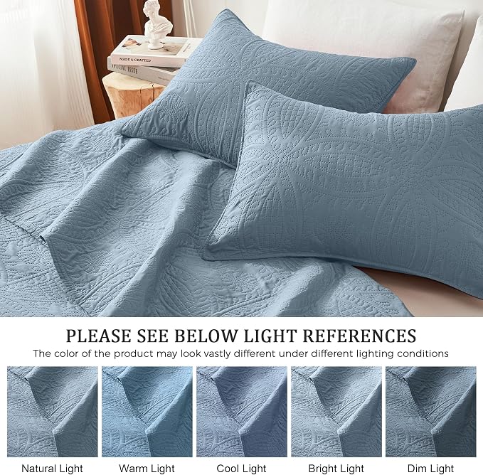 akkialla 118"x106" Dusty Blue California King Quilt Set, Oversized Floor-Length - Image 5
