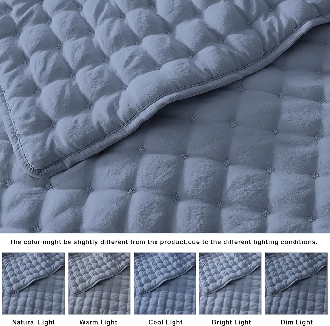 WDCOZY Dusty Blue Cloud Quilt Set Queen Size, Lightweight Soft Cross Stitch - Image 5