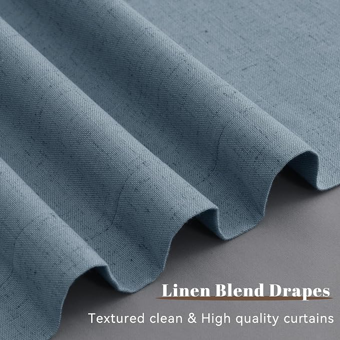 Blue Linen 100% Blackout Curtains 108 Inches Long 2 Panels Set Country - Image 4