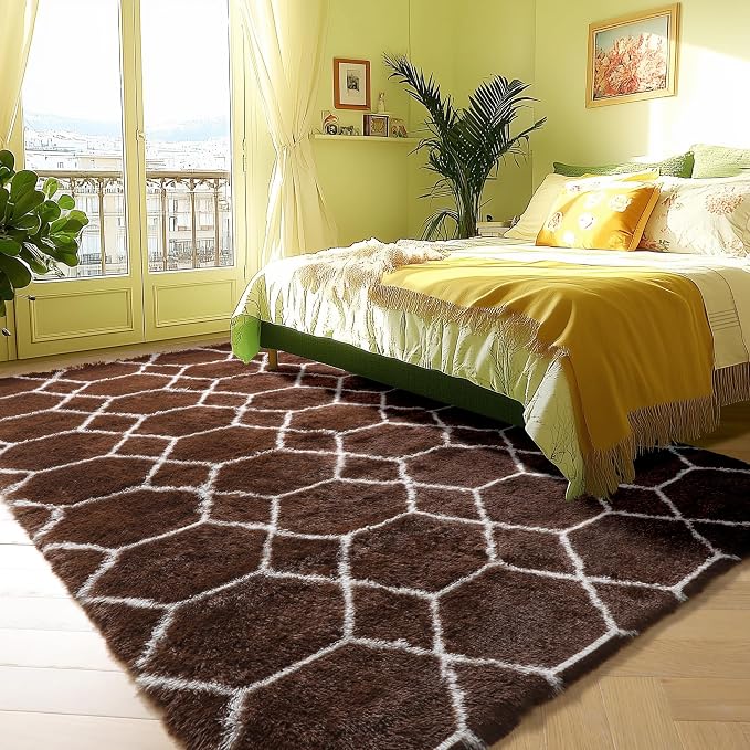 6x9 Area Rugs for Living Room Bedroom, Large Fluffy Brown and White Throw Rug - Image 5