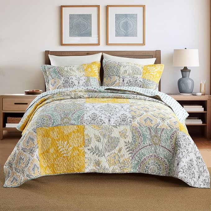 Secgo King Size Comforter Set- 100% Cotton Quilt King Size Set, Sage bedspreads by Secgo