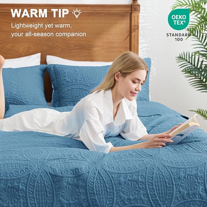 Love's cabin Quilts for Full Bed Misty Blue Bedspreads Bedding Set - Image 4