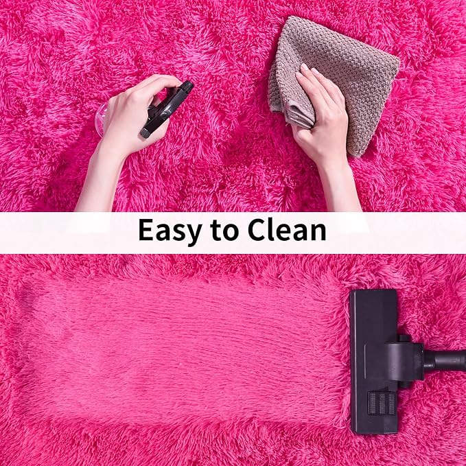 Soft Fluffy Shag Runner Rugs for Girls Bedroom 2x6 Hot Pink Washable | Shaggy - Image 7