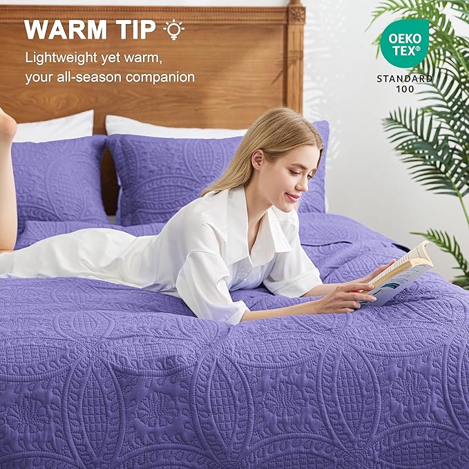 Love's cabin King Size Quilt Bedding Set Deep Purple Bedspreads - Image 4