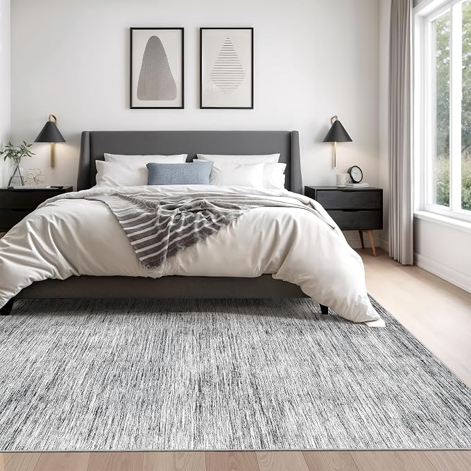 8x10 Area Rugs for Living Room, Large Washable Rug Non Slip Black | Soft Low - Image 3