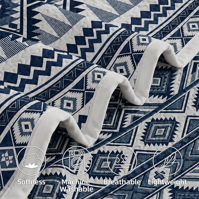 akkialla Reversible Blue Boho Queen Quilt Set, 2-Piece Bohemian Aztec - Image 7