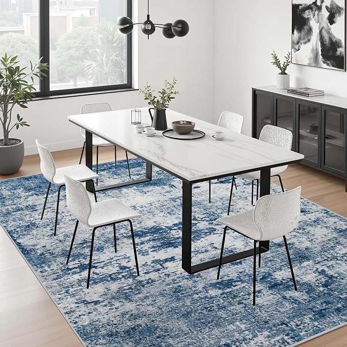 Area Rug Living Room: 6x6 Modern Washable Indoor Soft Carpet Blue | - Image 4