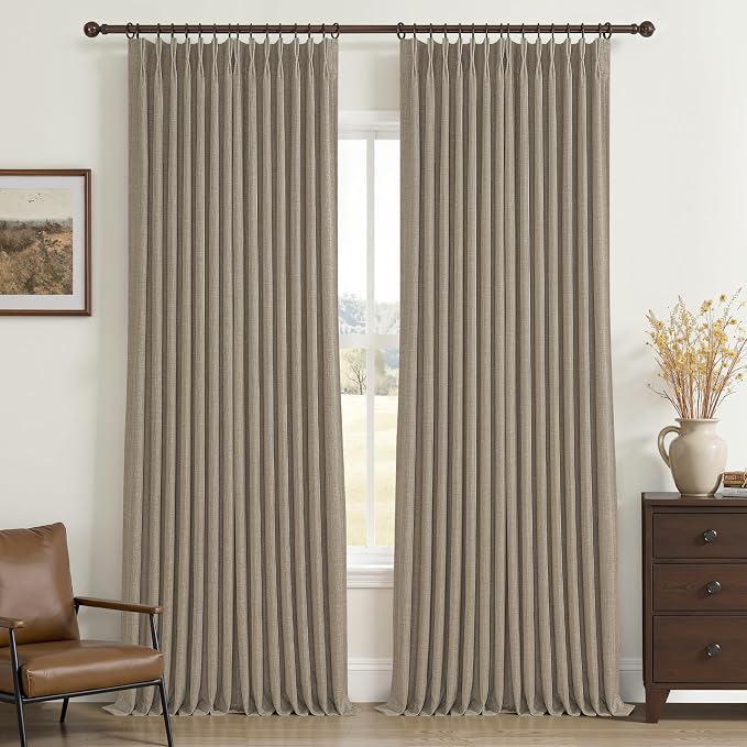 Greyish Beige Double Layer Linen Blackout Curtains 96 Inches Long by PleatedDrapes