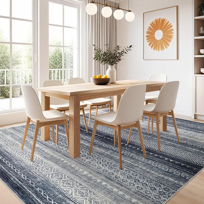 Nakagishi Boho 8x10 Area Rug Living Room Rugs Machine Washable Blue | Soft - Image 7