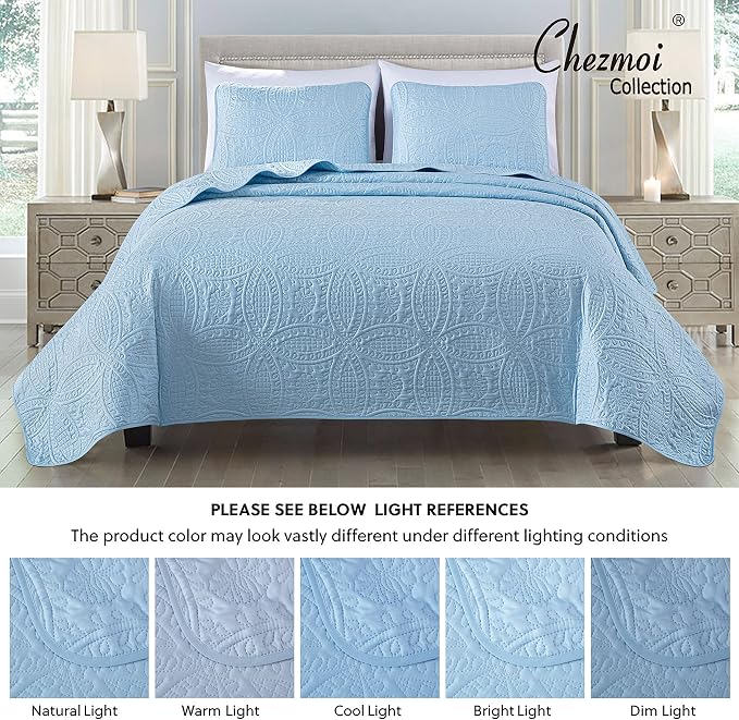 Chezmoi Collection Austin 3-Piece Oversized Bedspread Coverlet Set | Oversized - Image 8