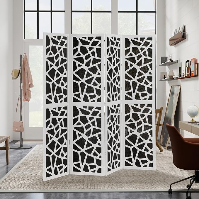 Roundhill Furniture Aurra 4-Panel Wood Room Divider, Folding Portable Partition - Image 3