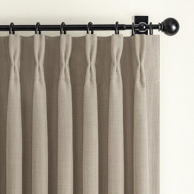 Pinch Pleated Warm Beige Blackout Mini Curtains 54 Inch Length 2 Panels by PleatedDrapes