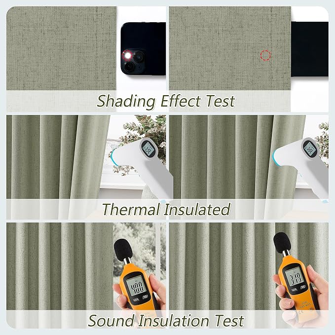 Sage Green 100% Blackout Linen Curtains 102 Inch Length 2 Panels Set - Image 5