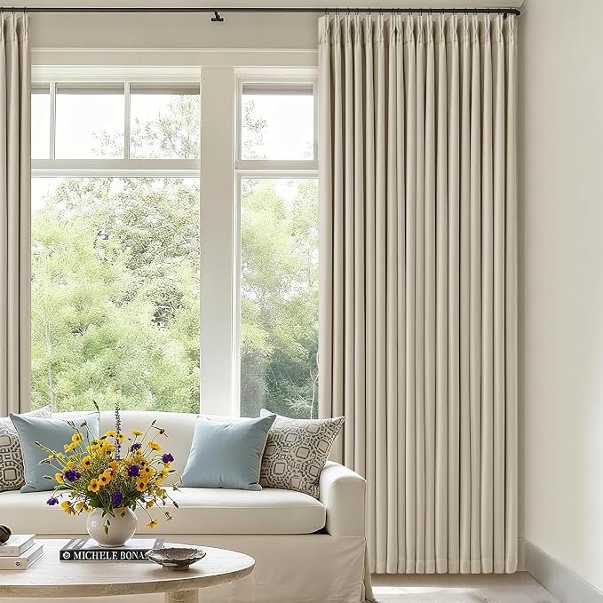 Oatmeal Beige Linen Pinch Pleat Blackout Curtains 84 Inches Long - Image 8