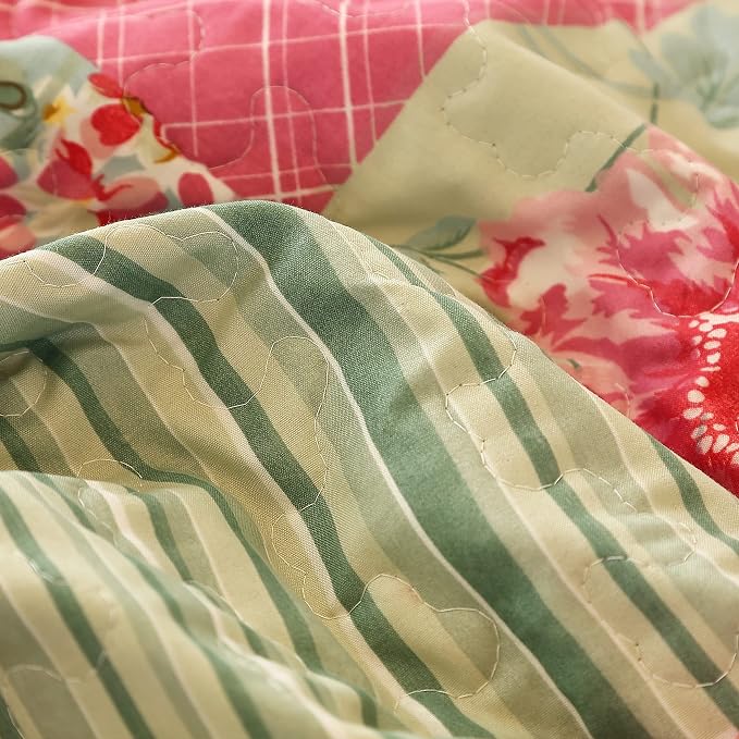 Cmfshape Summer Floral Queen Quilted Bedspread, Romantic Pink Quilt Set - Image 4